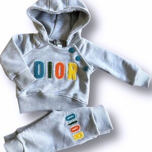Dior Kids Gray Hoodie & Jogger Set with Colorful Lettering
